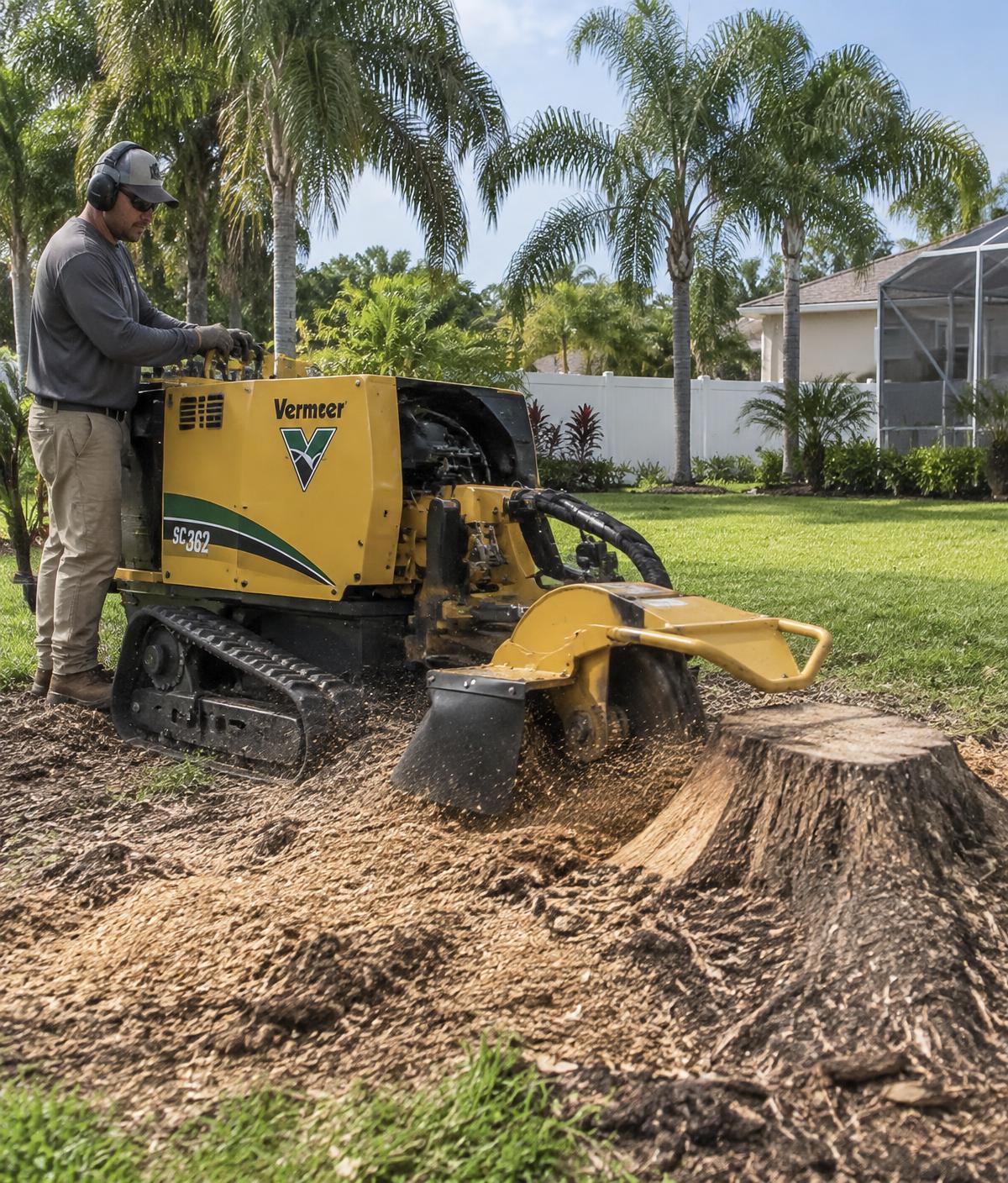 Stump grinding in a Jacksonville back yard